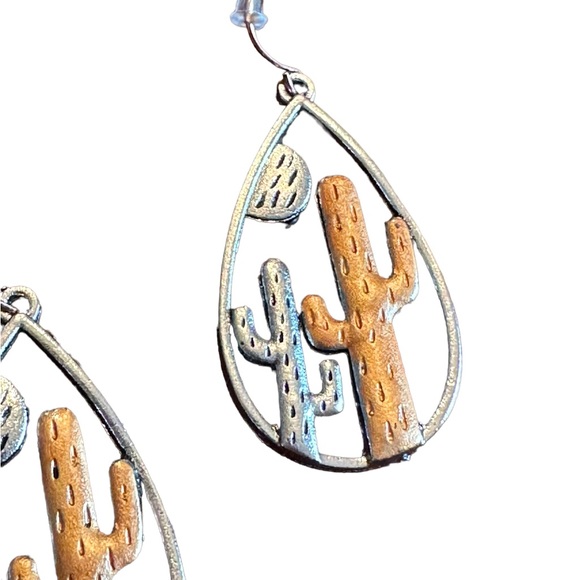 Cactus Teardrop Earrings with Mixed Metal - Picture 3 of 5